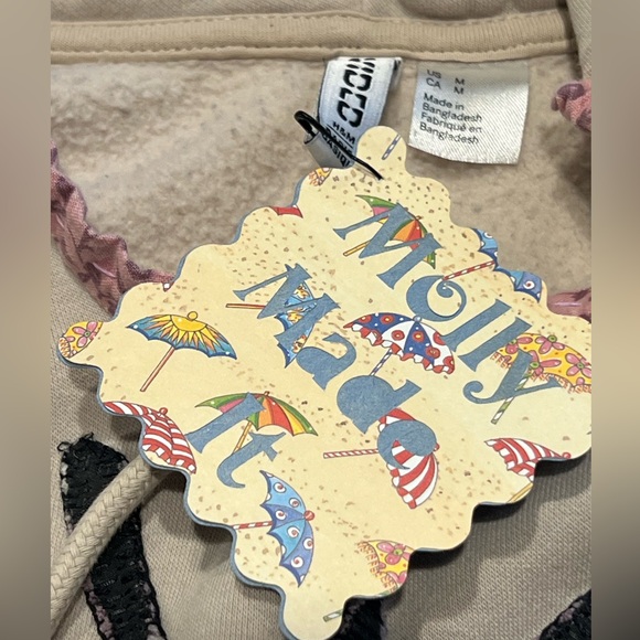 Upcycled tan hooded sweatshirt with butterfly applique & colorful butterflies - Picture 15 of 15